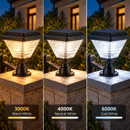 LED Solar Lamp for Outdoor Pole KATTAKURGAN, 8W, Warm/Cold/Neutral Light + RGB, Square Shape, Aluminum, Black, Dimmable