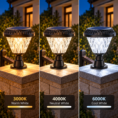LED Solar Lamp for Outdoor Pole KATTAKURGAN, 8W, Warm/Cold/Neutral Light + RGB, Round Shape, Aluminum, Black, Dimmable