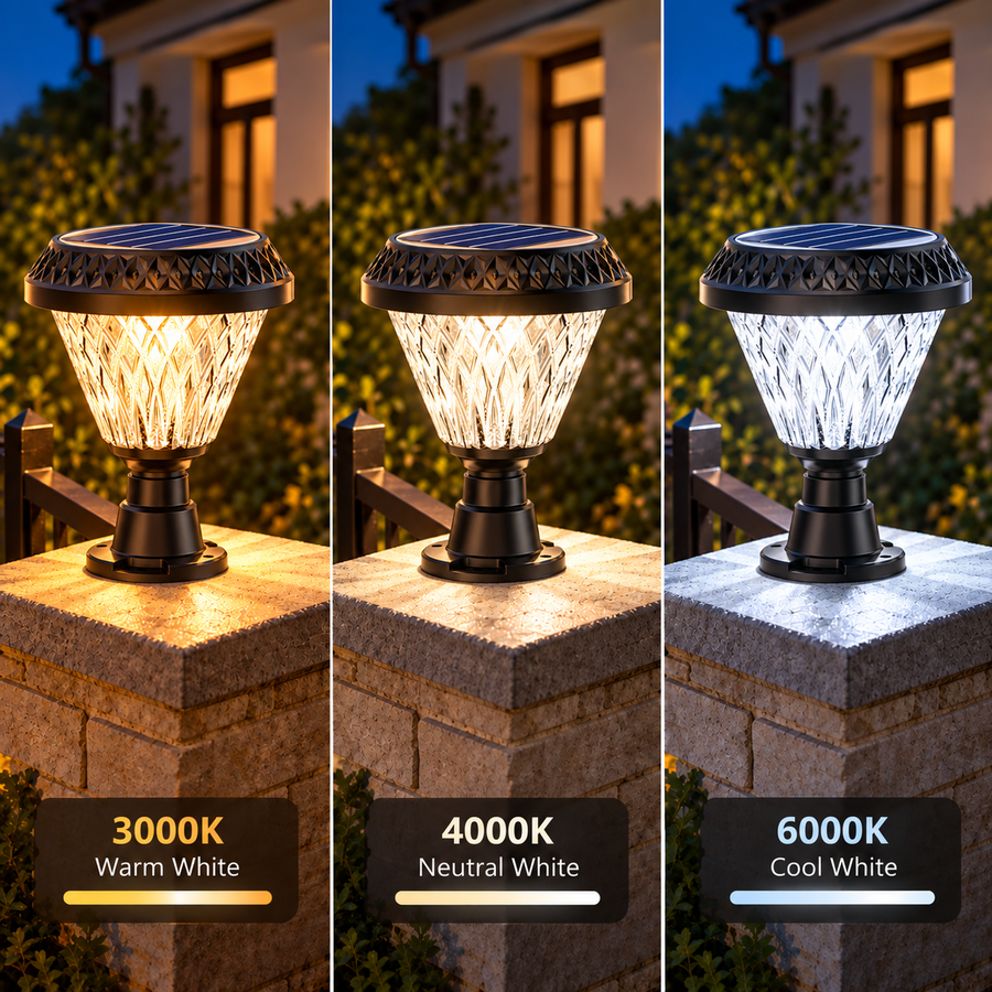 LED Solar Lamp for Outdoor Pole KATTAKURGAN, 8W, Warm/Cold/Neutral Light + RGB, Round Shape, Aluminum, Black, Dimmable