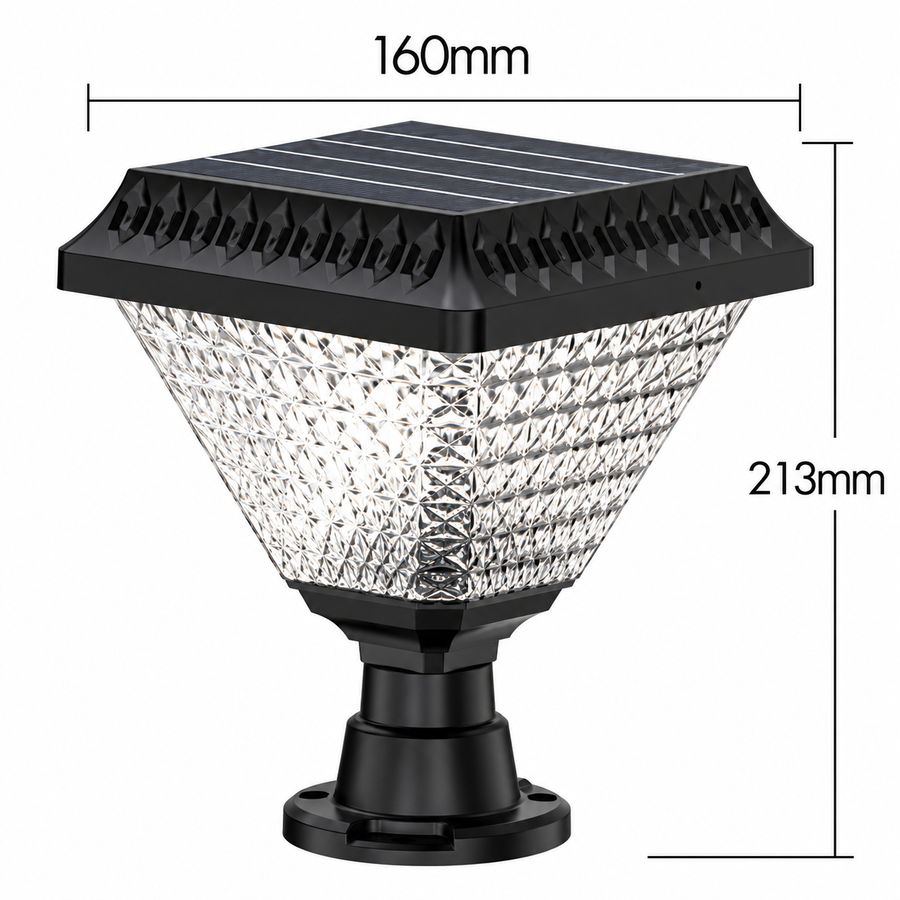 LED Solar Lamp for Outdoor Pole KATTAKURGAN, 8W, Warm/Cold/Neutral Light + RGB, Square Shape, Aluminum, Black, Dimmable