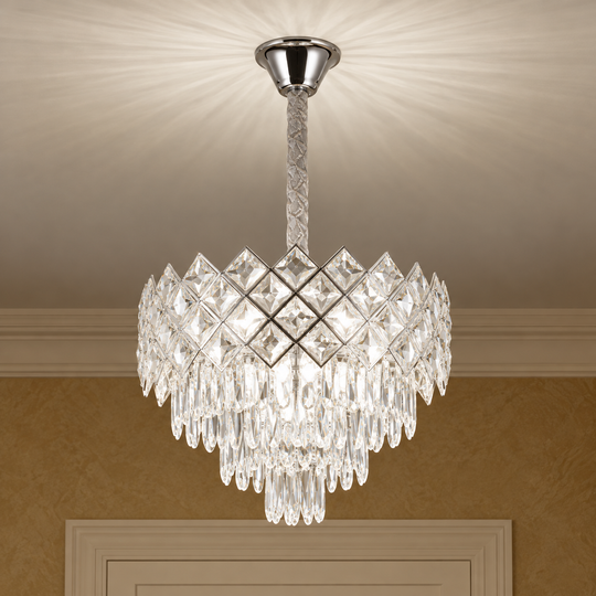 Crystal Chandelier VECTORIA Nobile 5xE14, Diameter 39cm, Shiny Chrome, Adjustable Height, Metal and Crystal