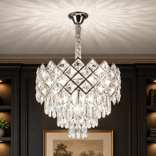 Crystal Chandelier VECTORIA Eleganza 8xE14, Diameter 48cm, Shiny Chrome, Adjustable Height, Metal and Crystal