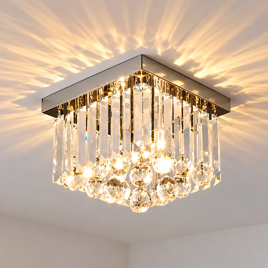 MARTINEZ Linear Luxe Crystal Chandelier, Diameter 35cm, 4x E14, Shiny Chrome