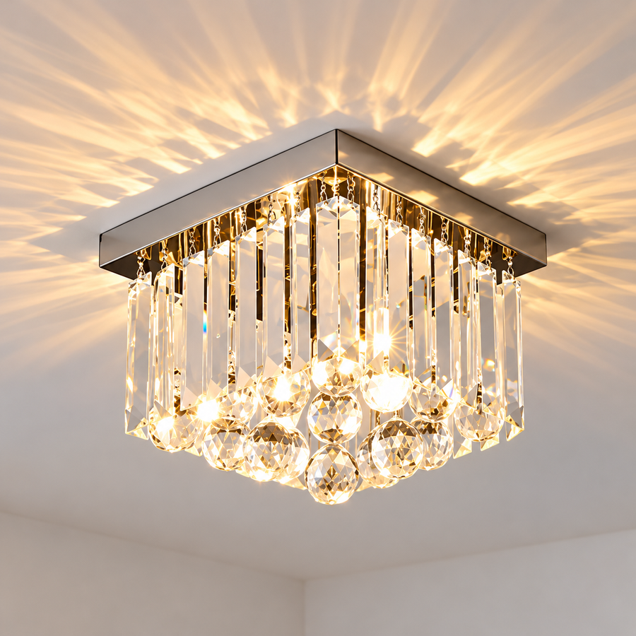MARTINEZ Linear Luxe Crystal Chandelier, Diameter 35cm, 4x E14, Shiny Chrome