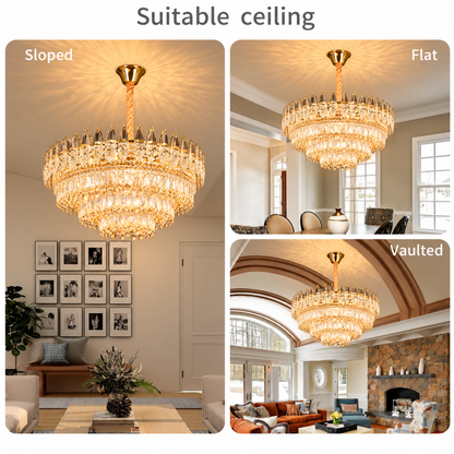 Crystal Chandelier MAJESTIC Regalis 21x E14, Diameter 80cm, Shiny Gold, Adjustable Height