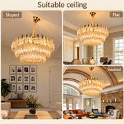 Crystal Chandelier MAJESTIC Magno 15x E14, Diameter 60cm, Shiny Gold, Adjustable Height