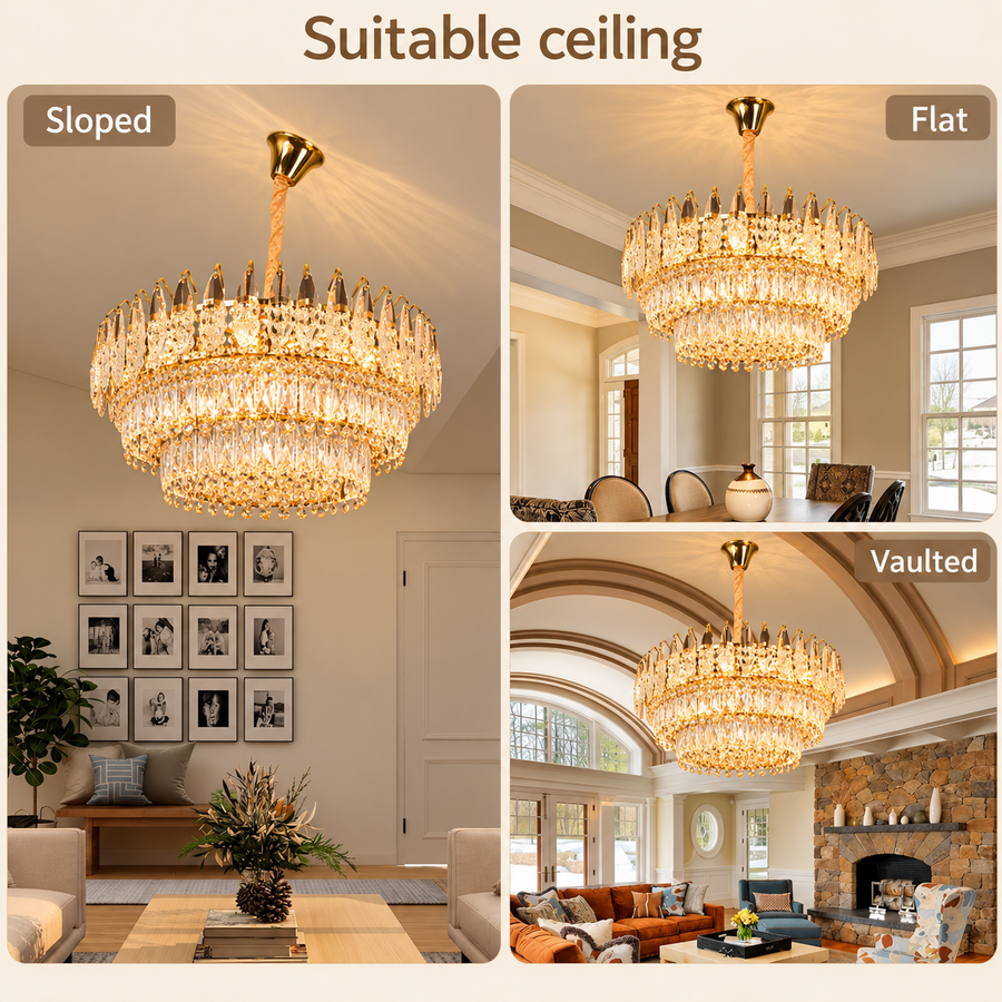 Crystal Chandelier MAJESTIC Magno 15x E14, Diameter 60cm, Shiny Gold, Adjustable Height
