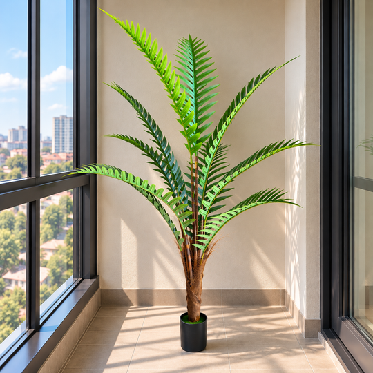 Artificial Royal Palm Tree Plant, 180 cm, 10 leaves, Green, with Pot