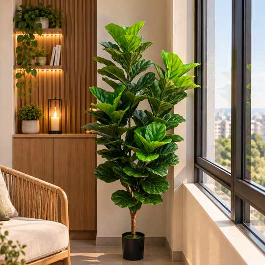 Fig Tree Artificial Plant, Leaves with 4 branches, 180 cm, Green, with Pot