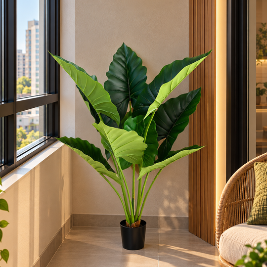 Artificial Plant Type Alocasia, 10 leaves, 120 cm, Green