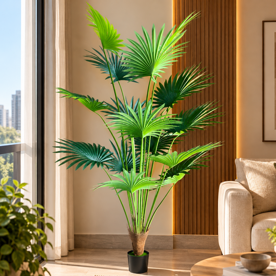 Artificial Livistona Fan Palm Type Plant, 15 leaves, 200 cm, Green