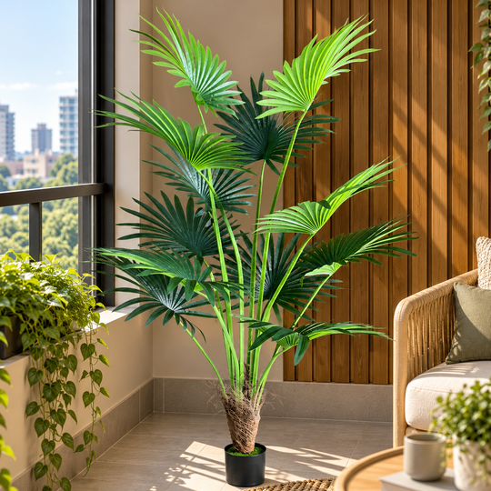 Artificial Livistona Fan Palm Type Plant, 12 leaves, 180 cm, Green