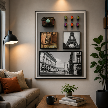 Tablou Sticla Amintiri pe Film, 60 x 80 cm, Aliaj de Aluminiu si MDF