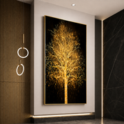 Tablou Sticla cu iluminare LED Arbore Auriu, 60 x 120 cm, 24W, Lumina Neutra, Aliaj de Aluminiu si MDF