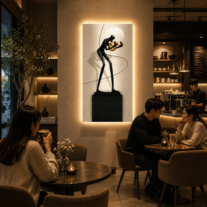 Tablou Sticla cu iluminare LED Dansul Sferelor, 60 x 120 cm, 24W, Lumina Neutra, Aliaj de Aluminiu si MDF