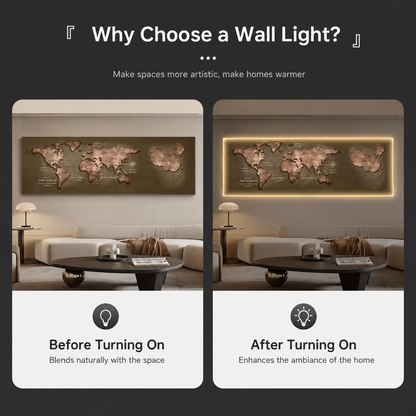 Tablou Sticla cu iluminare LED Harta a Lumii, 60 x 120 cm, Aliaj de Aluminiu si MDF