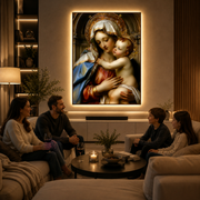 Tablou Sticla cu iluminare LED Ocrotire Materna, 60 x 80 cm, 24W, Lumina Neutra, Aliaj de Aluminiu si MDF