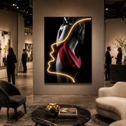 Tablou Sticla cu iluminare LED Silueta in Rosu, 60 x 80 cm, 24W, Lumina Neutra, Aliaj de Aluminiu si MDF