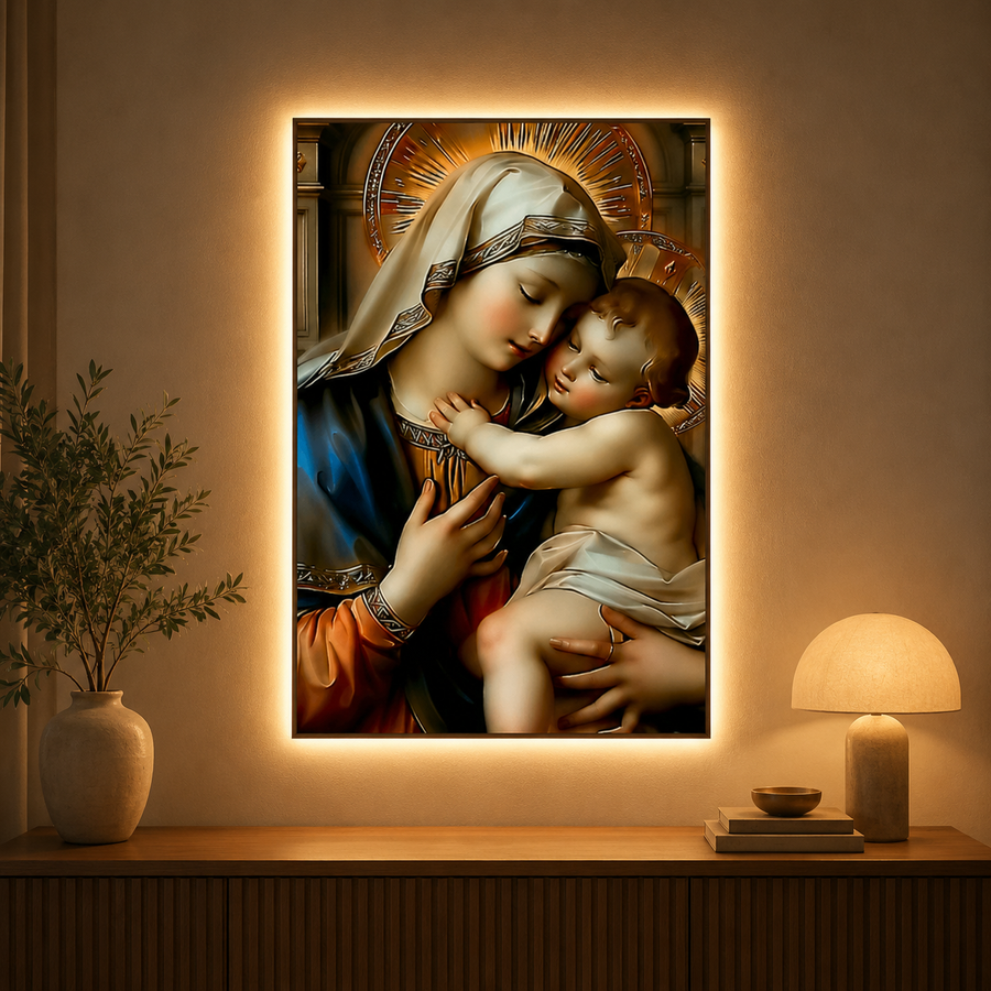 Tablou Sticla cu iluminare LED Tand­rete Divina, 60 x 80 cm, 24W, Lumina Neutra, Aliaj de Aluminiu si MDF