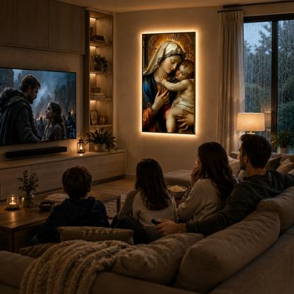 Tablou Sticla cu iluminare LED Tand­rete Divina, 60 x 80 cm, 24W, Lumina Neutra, Aliaj de Aluminiu si MDF
