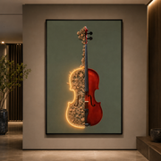 Tablou Sticla cu iluminare LED Violonul în Floare, 60 x 80 cm, 24W, Lumina Neutra, Aliaj de Aluminiu si MDF