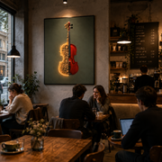 Tablou Sticla cu iluminare LED Violonul în Floare, 60 x 80 cm, 24W, Lumina Neutra, Aliaj de Aluminiu si MDF