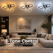 LED chandelier PULSARIS 40W, 3 Squares, Cold/Warm/Neutral light, Black