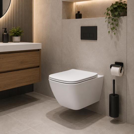 NUNAVUT Frameless Hanging Toilet, Horizontal Drain (P-Trap) 18 cm, 51.5x36.5x36cm, White