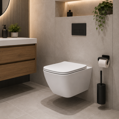 NUNAVUT Frameless Hanging Toilet, Horizontal Drain (P-Trap) 18 cm, 51.5x36.5x36cm, White