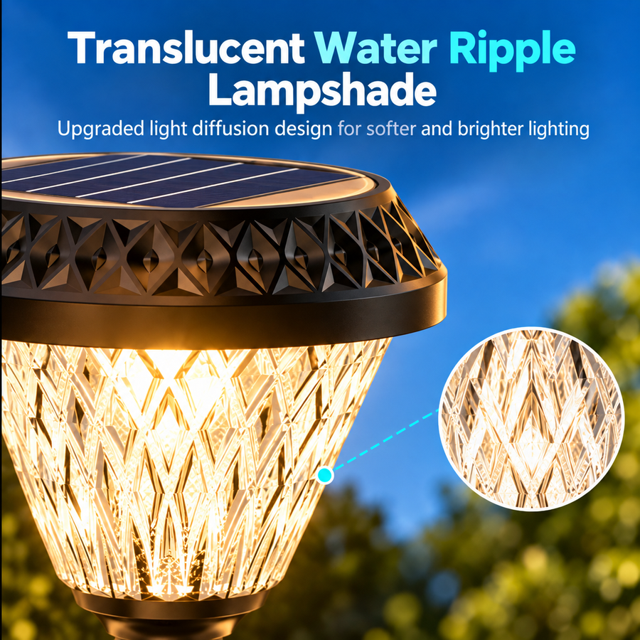 LED Solar Lamp for Outdoor Pole KATTAKURGAN, 8W, Warm/Cold/Neutral Light + RGB, Round Shape, Aluminum, Black, Dimmable