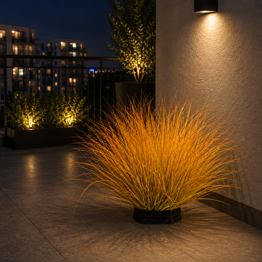 Artificial Plant Curved Onion Grass Bush, 38 cm, Medium Density, Yellow and Orange, No Pot