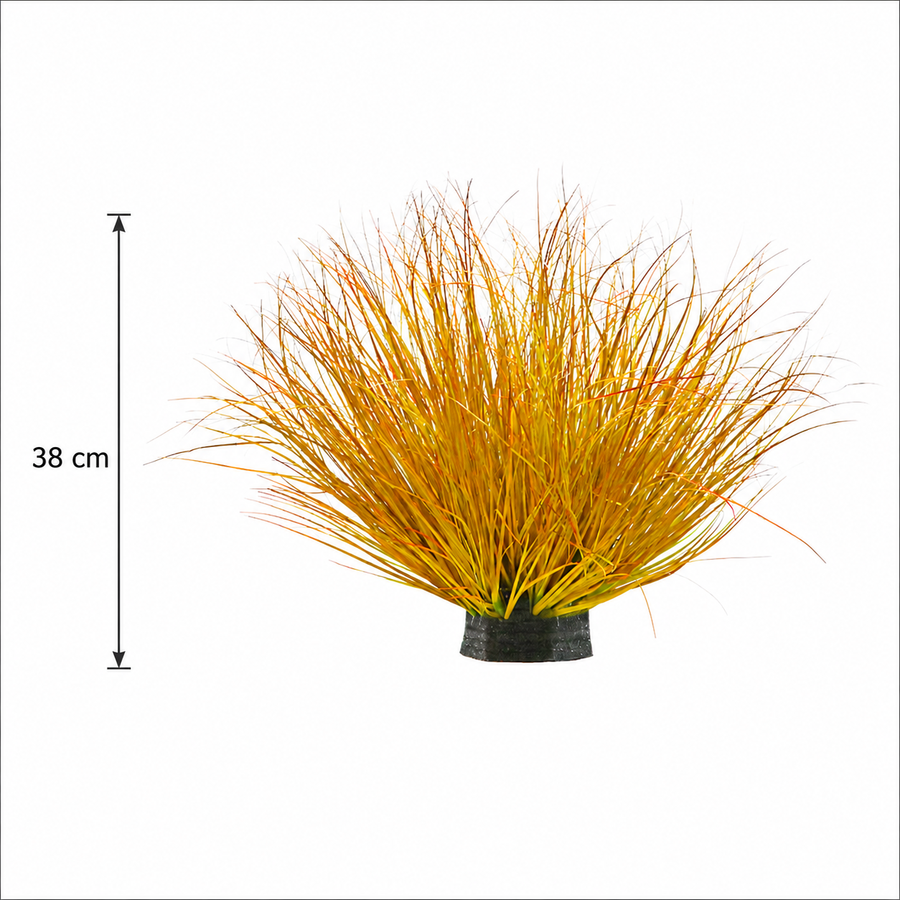 Tufă Artificială de Iarbă, 38 cm, Iarbă Tip Ceapă Curbată, Densitate Medie, Plastic, Galben si Portocaliu