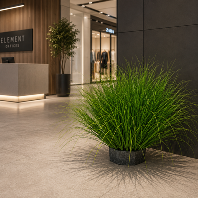 Artificial Plant Curved Onion Grass Bush, 38cm, Medium Density, Green, Potless
