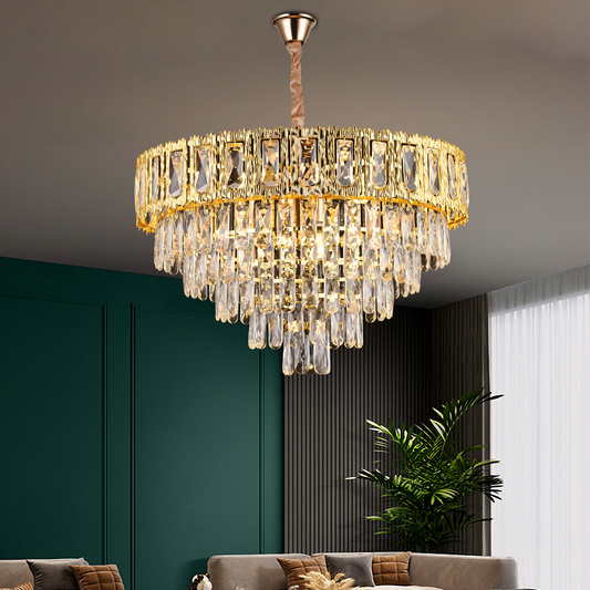 Corona Zaffiro 8xe14 crystal chandelier, 60cm diameter, glossy gold, rebrable height