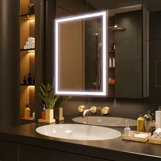 LED Mirror with Cabinet STRATO 75x70 cm White - Full Lighting and Spacious Storage