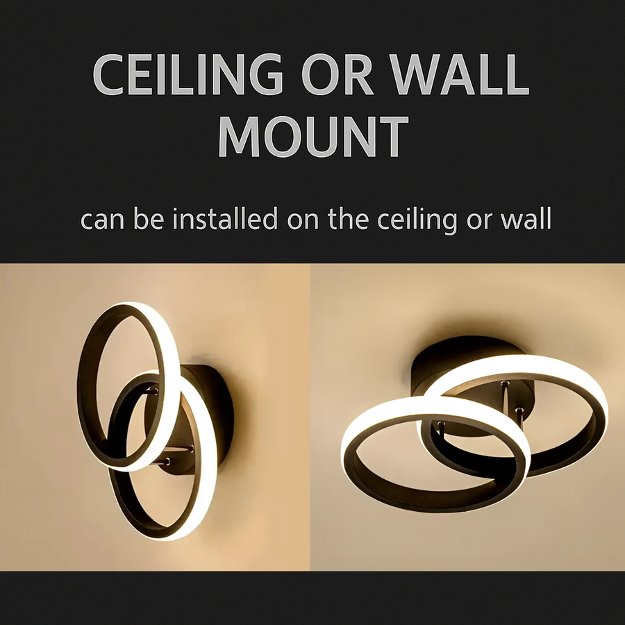 LED Chandelier VERTEX CIRCULA 22W, 2 Circles, Metal Frames, Cold/Warm/Neutral light, Black