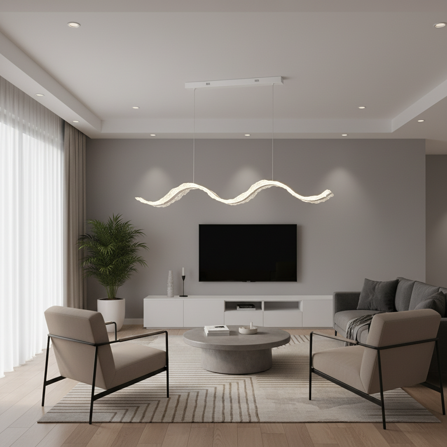 LED Chandelier with Remote Control, Suspended AMI 63W, Linear, Cold/Warm/Neutral Light, White, Adjustable Height