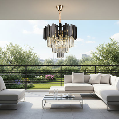 BLOIS Petito Crystal Chandelier 3xE14, Diameter 30cm, Black, Adjustable Height