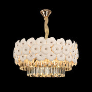 Candelabru Cristal PETAL Eleganza 9xE14, D50 cm, Auriu, Inaltime Reglabila, Metal si Cristal