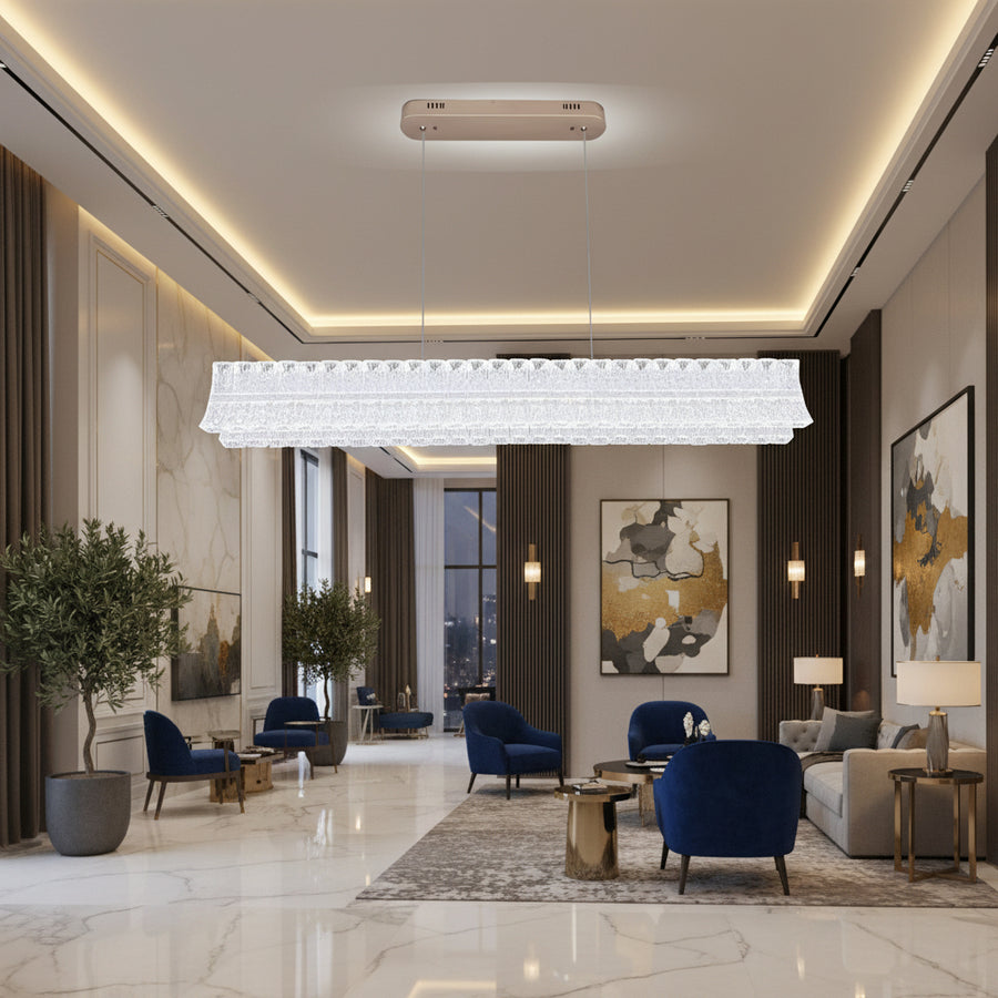 LED Chandelier with Remote Control, Suspended TAMY 160W, Linear, Cold/Warm/Neutral light, Gold, Adjustable Height