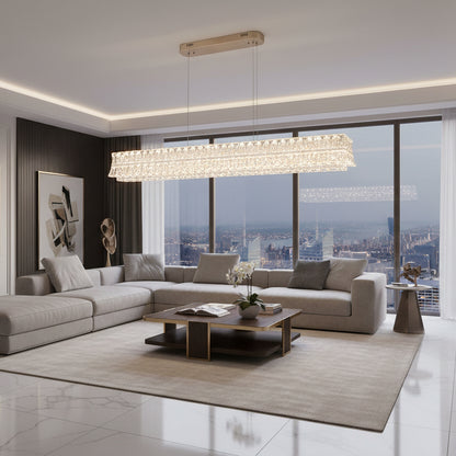 LED Chandelier with Remote Control, Suspended TAMY 160W, Linear, Cold/Warm/Neutral light, Gold, Adjustable Height
