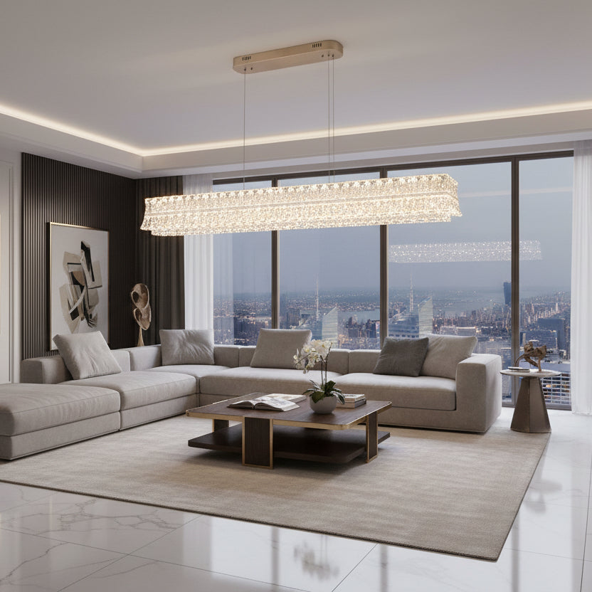 LED Chandelier with Remote Control, Suspended TAMY 160W, Linear, Cold/Warm/Neutral light, Gold, Adjustable Height