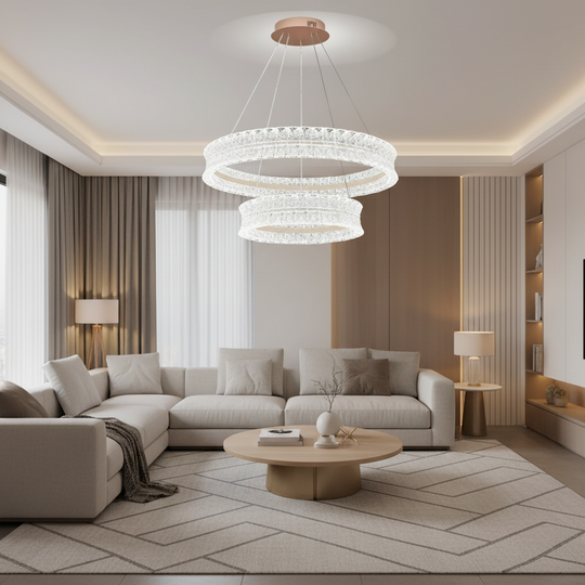 LED Crystal Chandelier with remote control, 118W, Warm/Neutral/Cold Light, Φ60 cm, Adjustable Height, Metal and Crystal, Gold