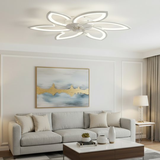 ANEMO Fan LED Chandelier with Remote Control, 36W, D76.5cm, Cold/Neutral/Warm Light, White