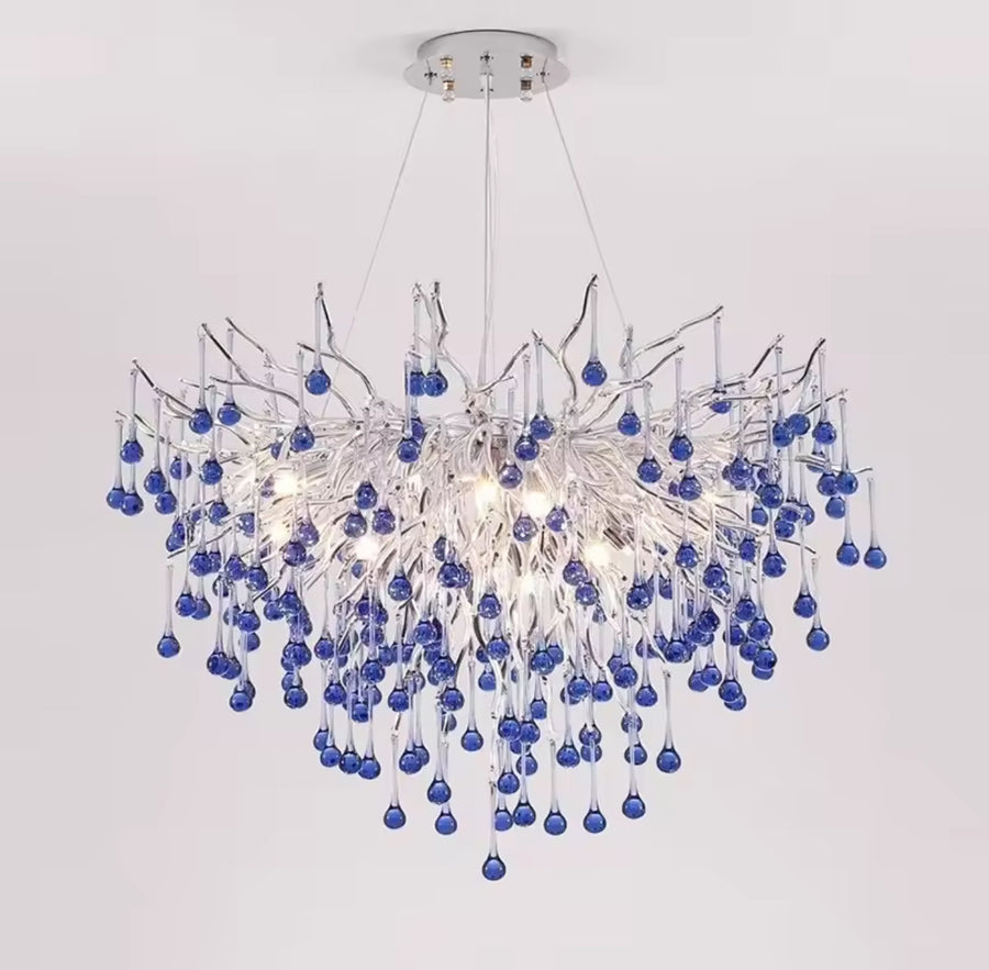 Crystal Chandelier CC335/400CH, 4x G9, Chrome and Blue Crystals, 40cm, Adjustable Height