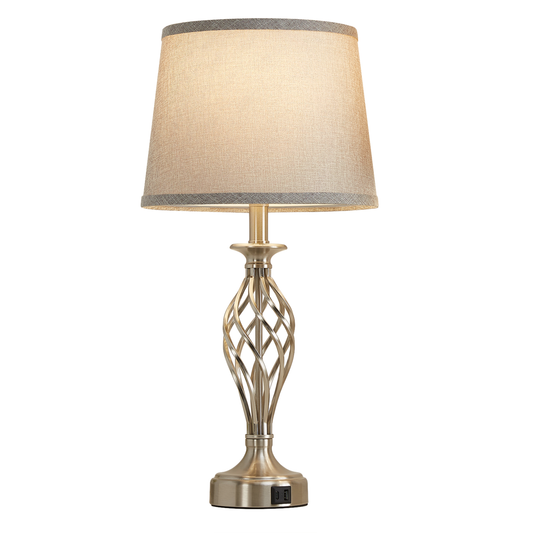 Veioza VZ212WH, 1x E27, Metal and Textile, White and Gold