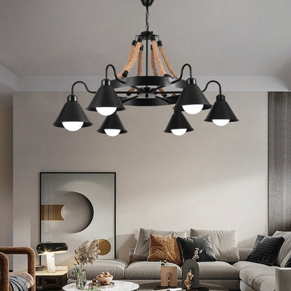 Vintage Rope Chandelier PEDRO, 4 x E27 Dark Wood