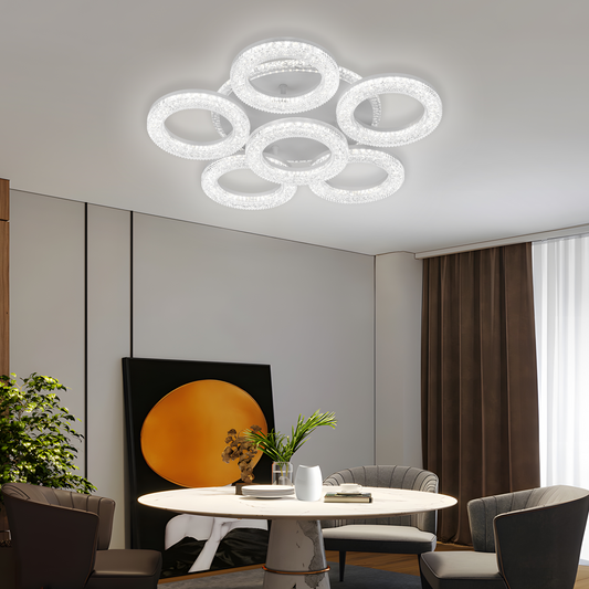 Freja LED Chandelier with Remote Control, Dimmable, White, Crystals