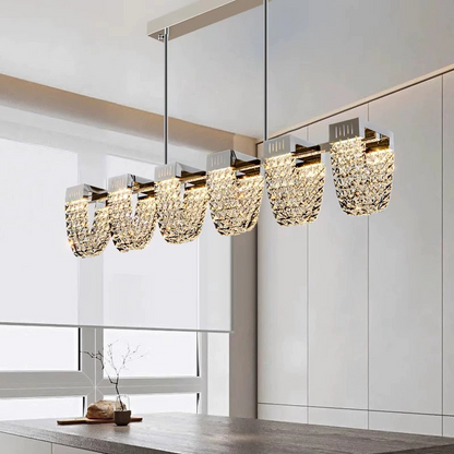 LED Chandelier LLC130/1CH, Crystal and Metal, 31W, 1 Circle, Dimmable, Adjustable Height, Cold/Warm/Neutral Light, Luxurious Lighting