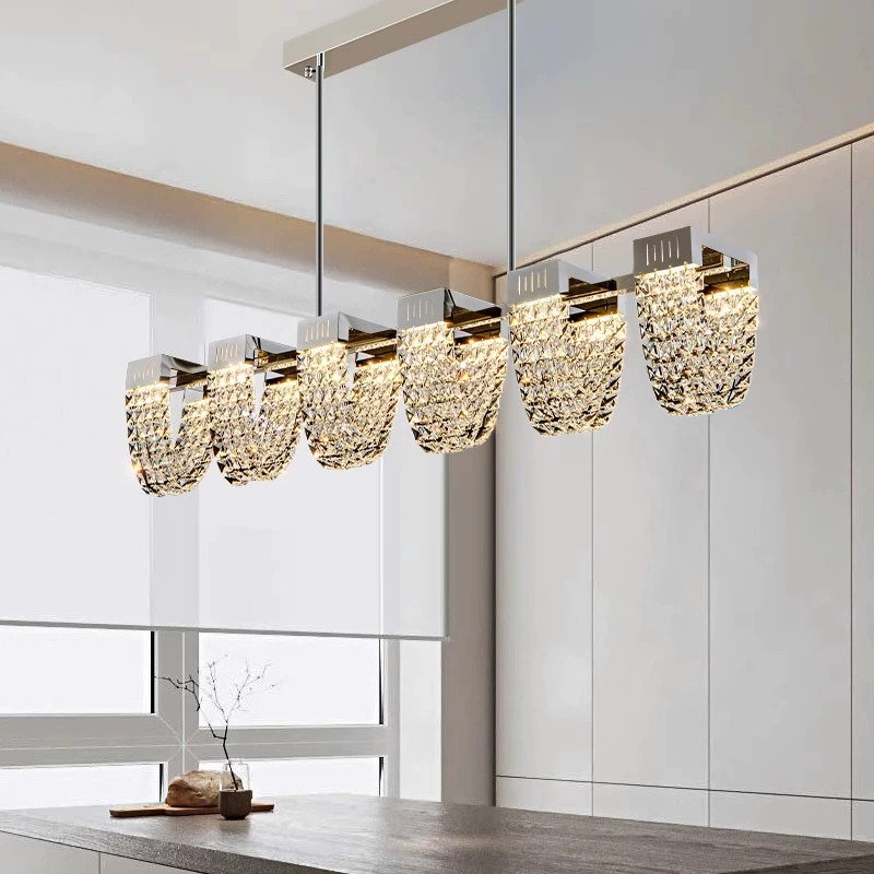 LED Chandelier LLC130/1CH, Crystal and Metal, 31W, 1 Circle, Dimmable, Adjustable Height, Cold/Warm/Neutral Light, Luxurious Lighting